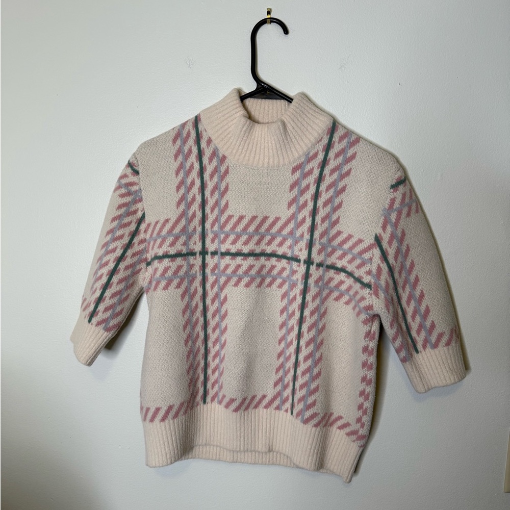 Callahan Cream and Pink Plaid Turtleneck Sweater